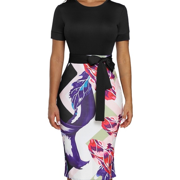 Black Print Midi Dress
